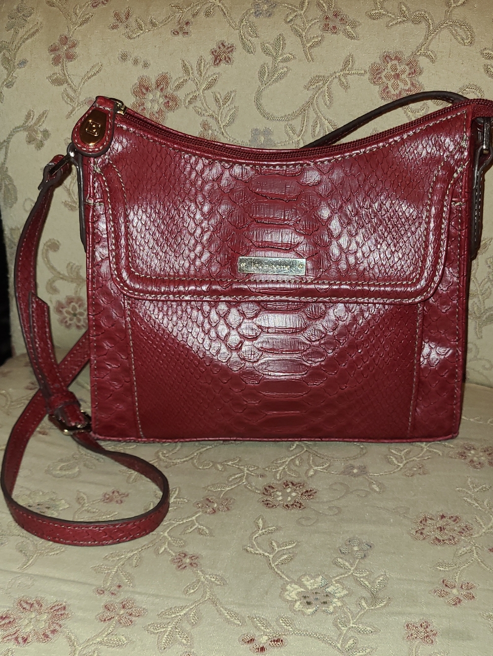 Liz Claiborne Deep Red Flaux Leather Textured Crossbody Bag